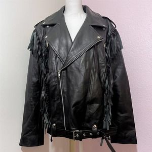 Fringe Leather Motorcycle Jacket Black Goth Vampire Size US Men's XL NEW W TAGS